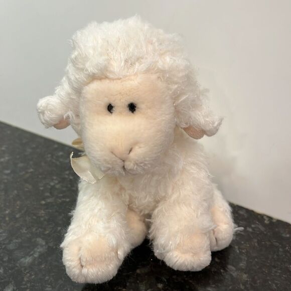 Vintage Russ Berrie Woolo White Lamb Sheep Plush Yellow Floral Bow Shagg… - Picture 2 of 5